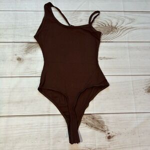 Naked Wardrobe Asymmetrical Strap Bodysuit - Chocolate - Large - New With‎ Tags